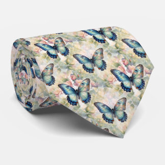Gravata Borboleta Azul Morpho Floral Botânica Aquarela