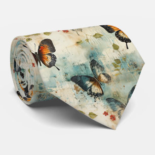 Gravata Borboleta Botânica em Verde Azul e Laranja Vintage