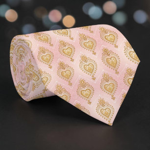 Gravata Borboleta Dourada e Rosa Elegante Coração 