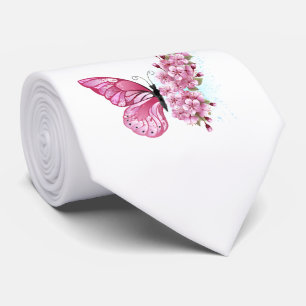 Gravata Borboleta Flor com Sakura Rosa