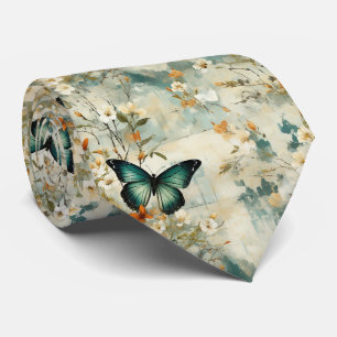 Gravata Borboleta Floral Sage Terracota Pintura Artística