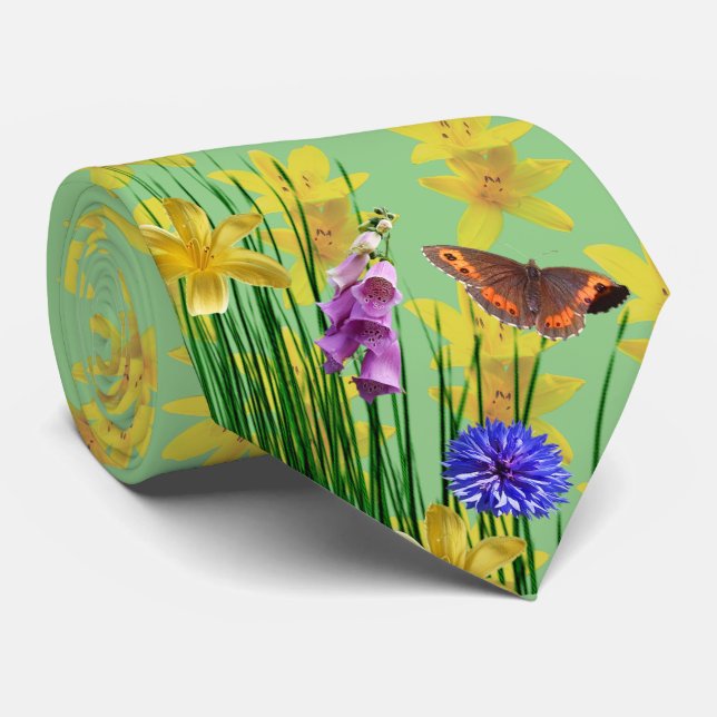 Gravata Borboleta Libélula com Flor de Salvia (Rolled)