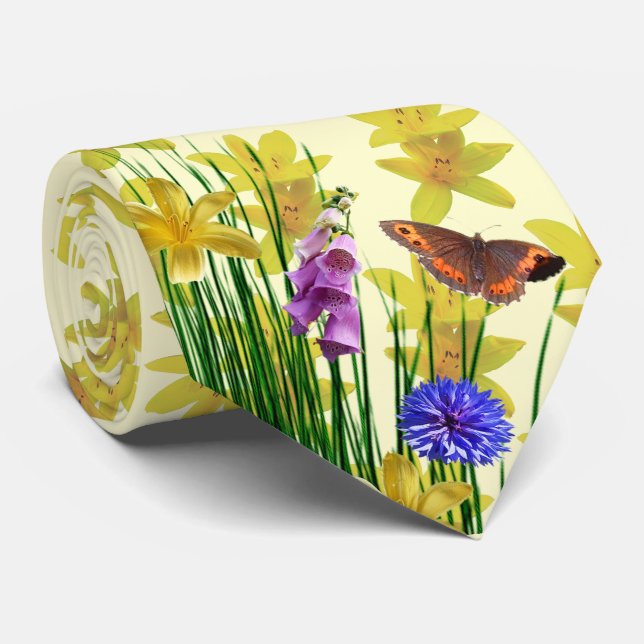 Gravata Borboleta Libélula Creme Floral (Rolled)