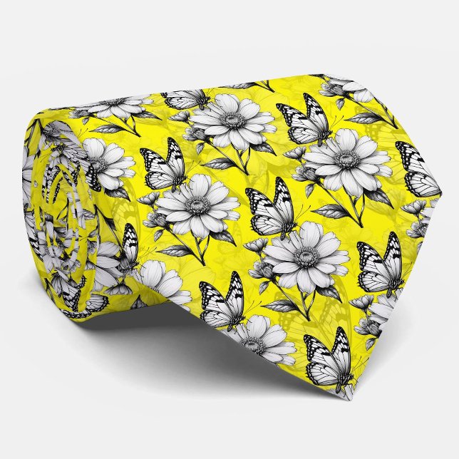 Gravata Borboleta Sobre Padrão De Flor Design amarelo (Criador carregado)