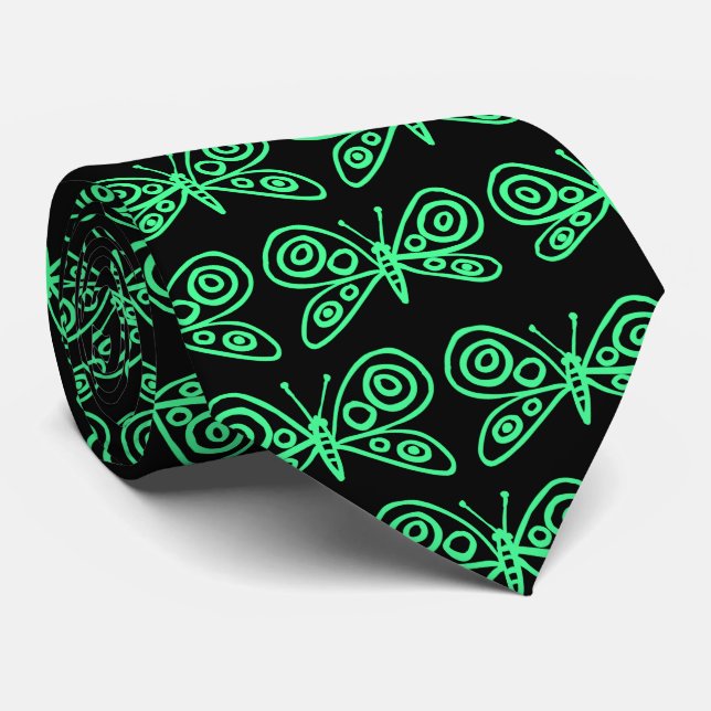 Gravata Borboletas - Verde mint em preto (Rolled)