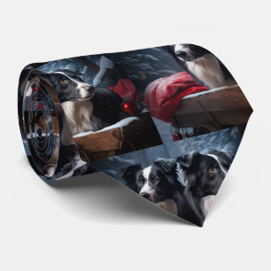 Gravata Borda Collie Snowy Sleigh Decência de Natal