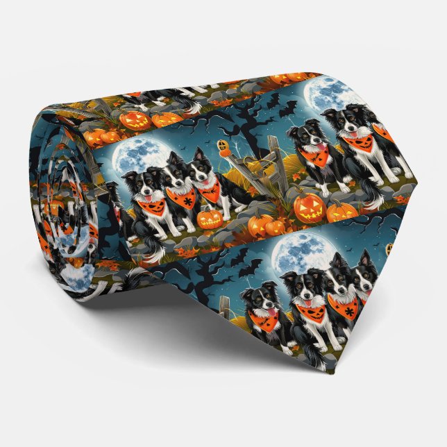Gravata Border Collie Halloween Assustador (Rolled)