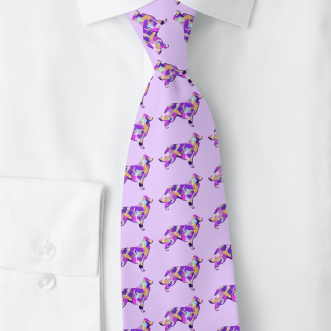Gravata Bordo Cachorro Silhueta Roxo Lt Pescoço Roxo (Border Collie silhouette tie)