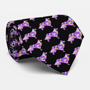 Gravata Bordo Cão-Collie Silhouette Pescoço-Preto-Roxo
