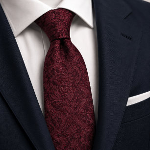 Gravata Bordô Luxuoso Barroco Jacquard de Damasco