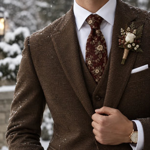 Gravata Bordô Marfim Floral de Inverno Herança