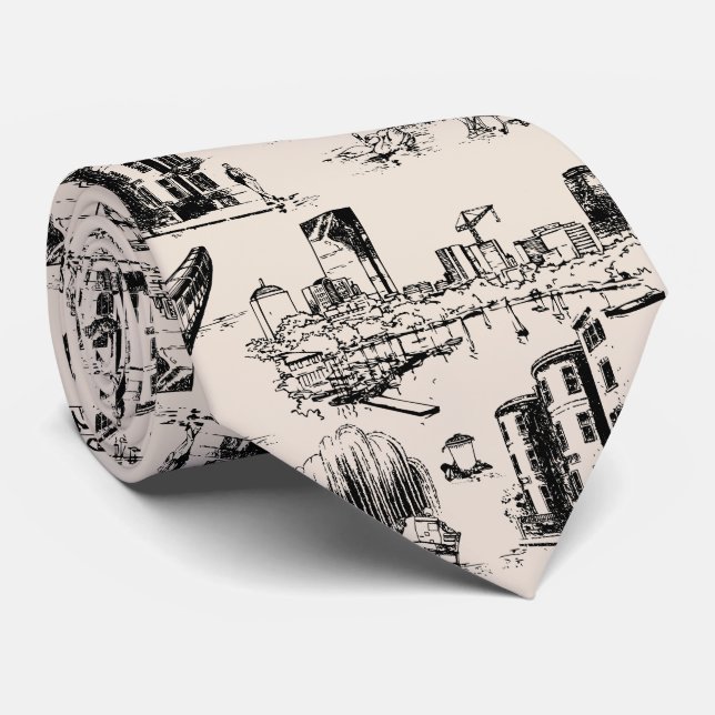 Gravata Boston Toile Black and Cream Neck Tie (Rolled)