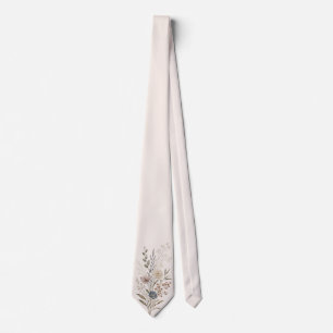 Gravata Botânica Flor Silvestre Estilo Bordado Marfim
