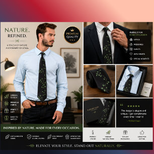 Gravata Botânica Preta e Verde Elegante Folha Es
