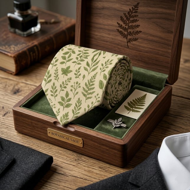 Gravata Botanical Sage Green Leaves (Criador carregado)