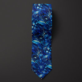 Gravata Botânico Azul Cobalto Ornamentado