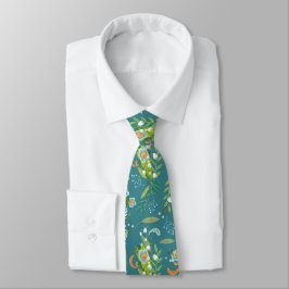 Gravata Botânico Boho Azul e Verde Floral