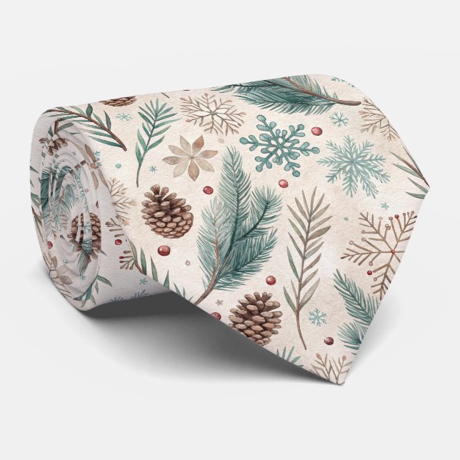 Gravata Botânicos de Inverno & Flocos de Neve - Natal Rúst (Rolled)