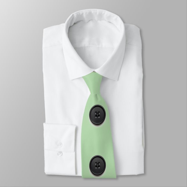 Gravata Botão preto impresso design-verde pálido (Amarrado)