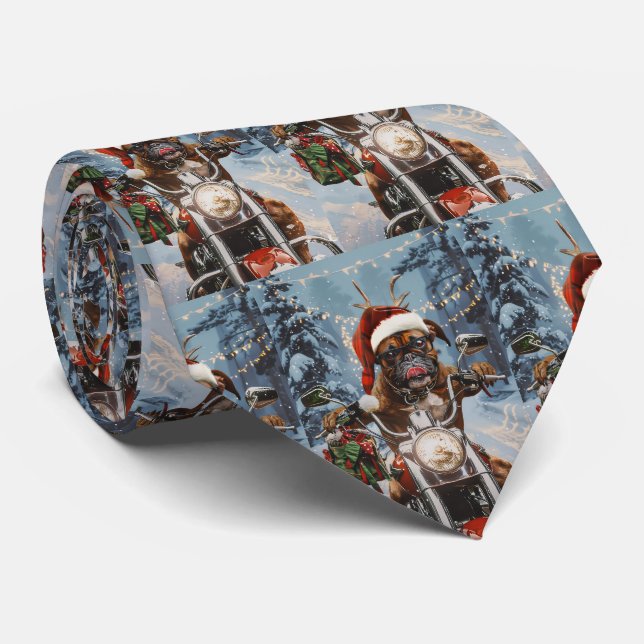 Gravata Boxer Dog Riding Motorcycle Christmas (Rolled)