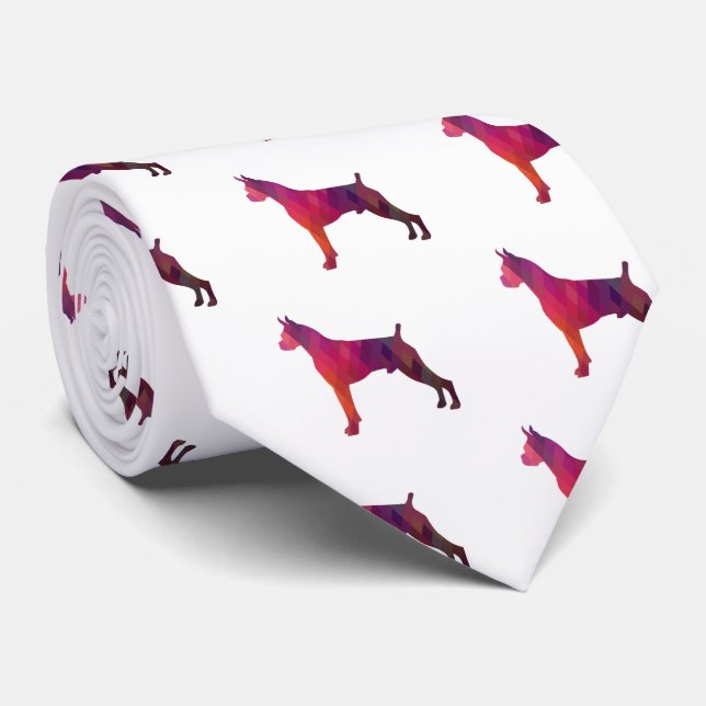 Gravata Boxer Dog Watercolor Patterna Geométrica Silhouett (Rolled)