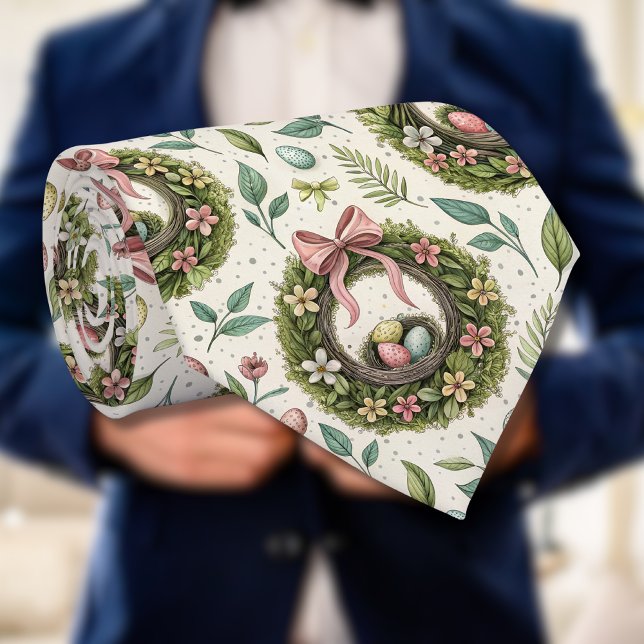 Gravata Boxwood Easter Wreath Pink Bow with Egg (Criador carregado)