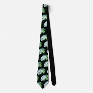 Gravata Brains Vintage Impressão Zombie Green & Black Nec