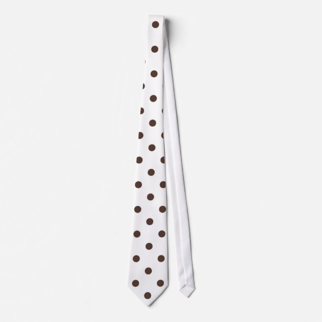 Gravata Branco com ponto de cor castanho (Natal 9) Gravaçã (Frente)