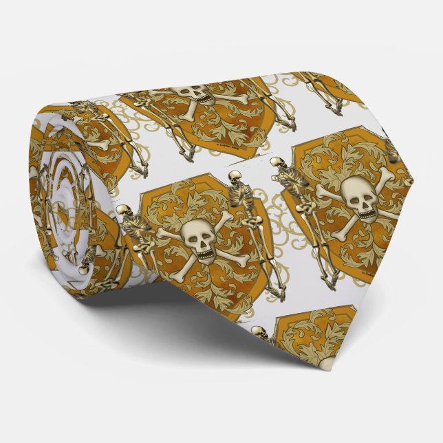 Gravata Brasão de Família do Escudo da Caveira Pirata Sobr (Rolled)