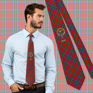 Gravata Brasão do Clã Sinclair sobre Tartan Vermelho