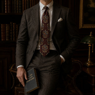 Gravata Brasão Heráldico Luxo Padrão de Jacquard de Seda