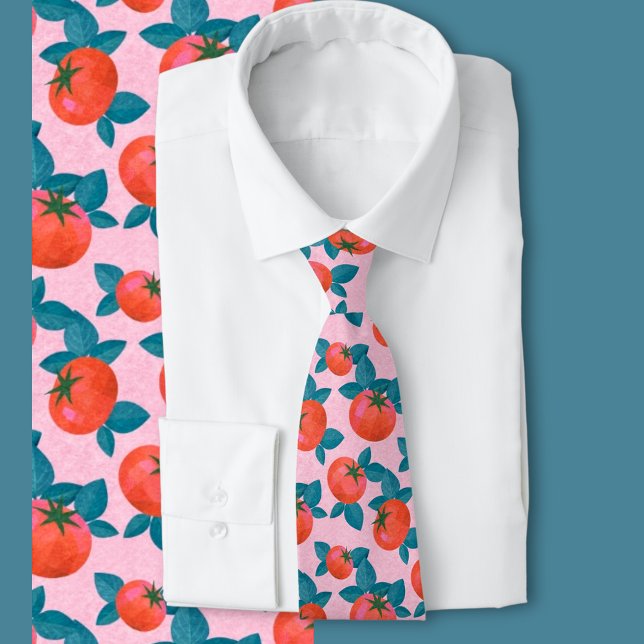 Gravata Bright Pink Tomato Pattern Botanical Fashion  (Criador carregado)