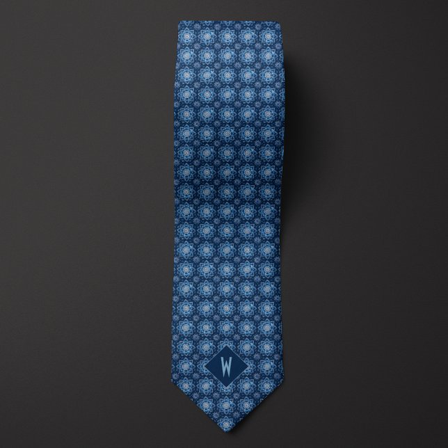 Gravata Brilhante Monograma de Mandala Azul (Criador carregado)
