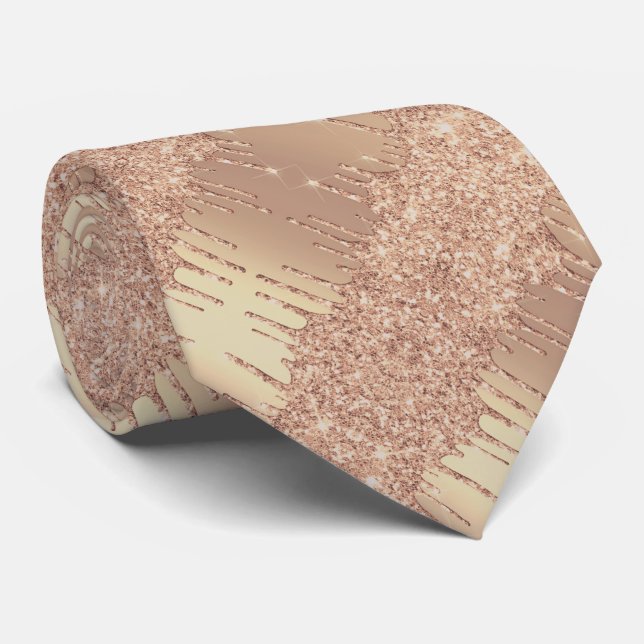 Gravata Brilho Rosa Dourado Rosa Festa Design (Rolled)
