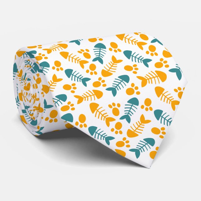 Gravata Brincadeira, Gato de Gato Bonito e Padrão de Osso  (Rolled)