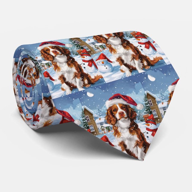 Gravata Brittany Spaniel Dog Winter Wonderland Natal (Rolled)