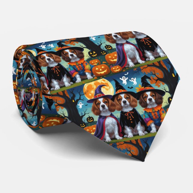 Gravata Brittany Spaniel Dogs Pumpkin Halloween Engraçado (Rolled)