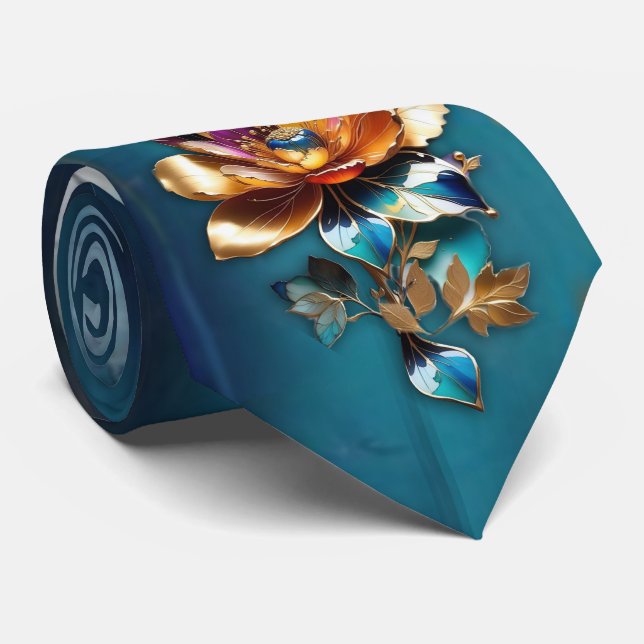 Gravata Bronze de abstrato, cor azul-ouro, estilo barroco (Rolled)