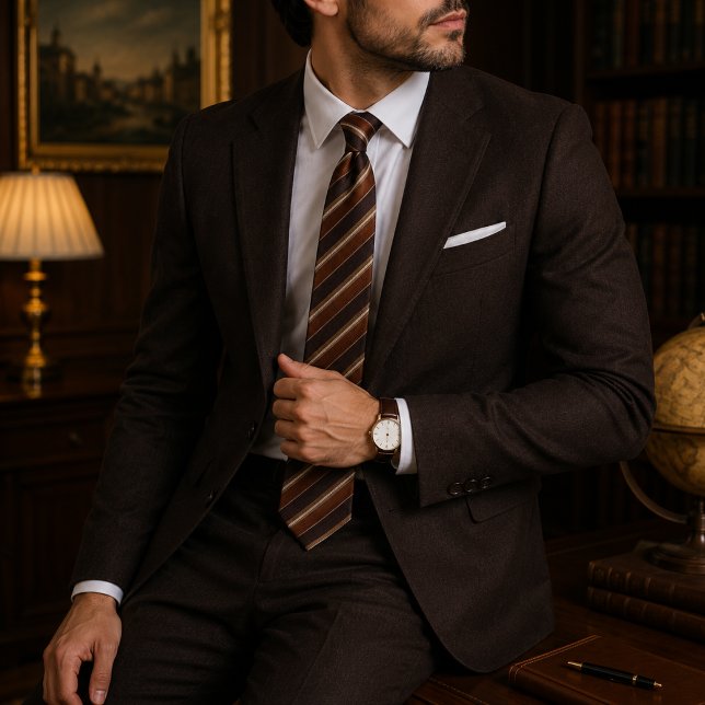 Gravata Brown Copper Regimental Luxury Old Money (Criador carregado)