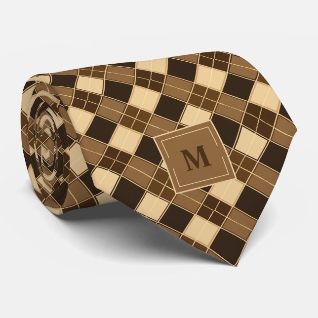 Gravata Brown Retro Argyle Monograma (Rolled)