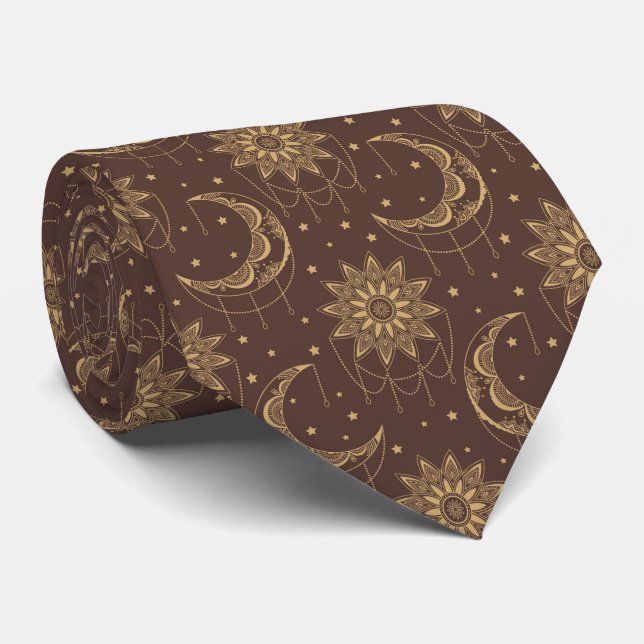 Gravata Brown vintage moon ornamental pattern (Rolled)