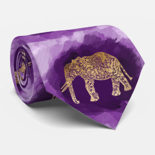 Gravata brushstroke tribal do roxo do elefante do ouro do