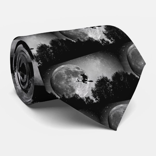 Gravata Bruxa Assustadora na Vassoura Lua Cheia Dia das Br (Rolled)