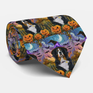 Gravata Bruxa de Halloween com Abóbora Bernese Mountain As