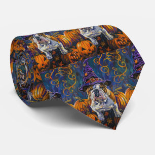 Gravata Bruxa de Halloween E Abóbora Spooky Bulldog