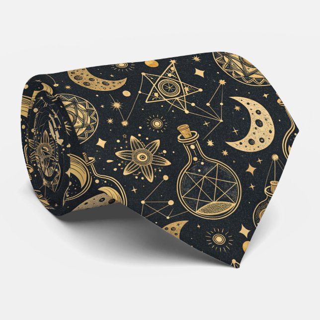 Gravata Bruxaria Celestial - Lua Dourada, Garrafas de Poçã (Rolled)