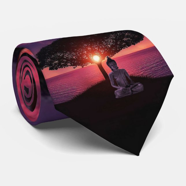 Gravata Buda no Céu Vermelho da Noite (Rolled)