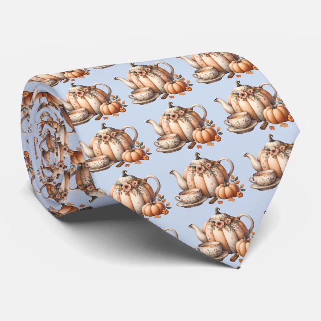 Gravata Bule de Abóbora com Ilustração de Florais de Outon (Rolled)