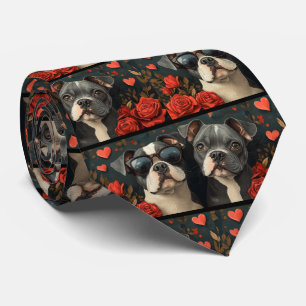 Gravata Bull Terrier Com Corações Rosas Dia dos Namorados