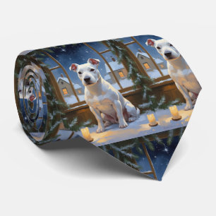 Gravata Bull Terrier com Luzes de Natal Feriado
